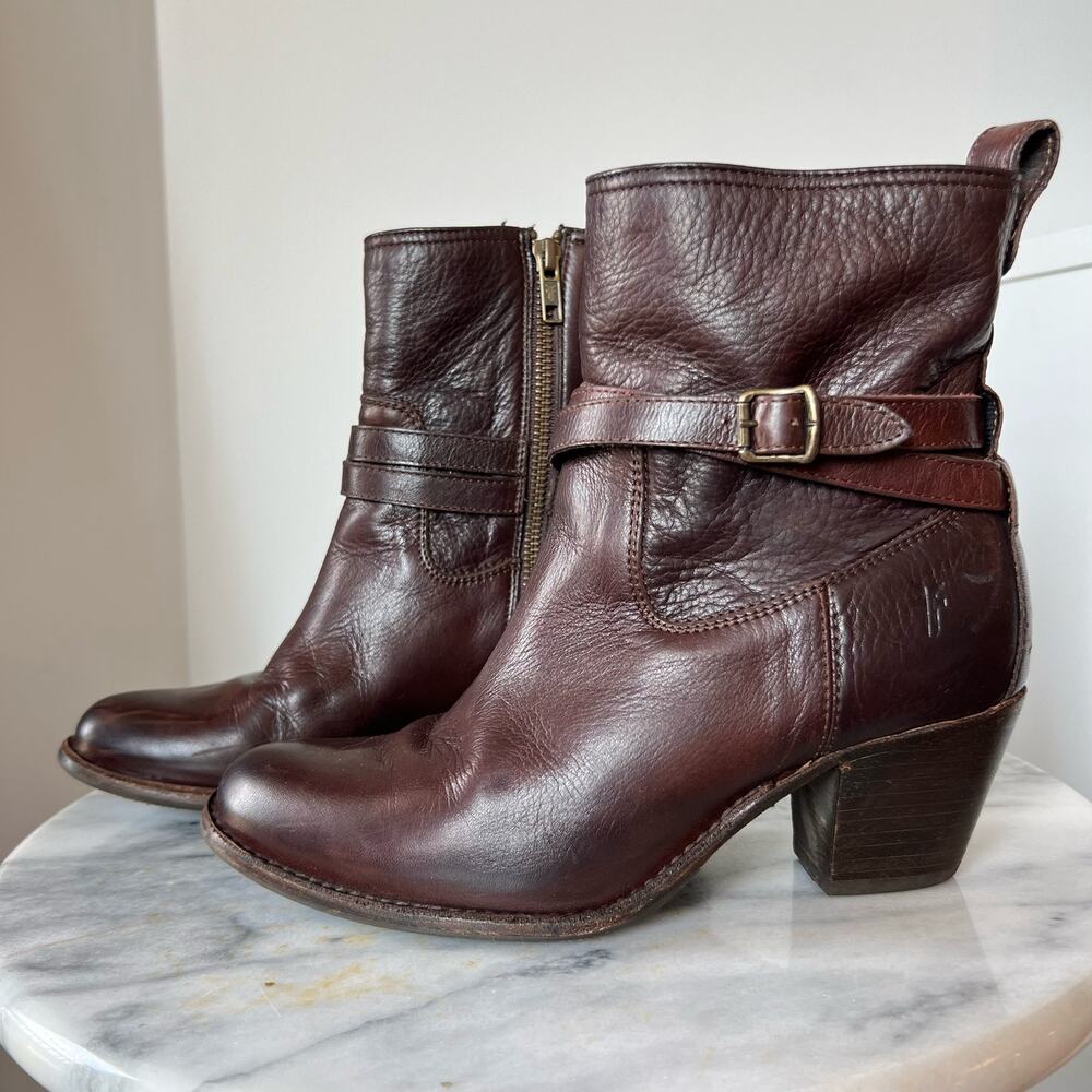Frye Dark Brown Leather Heeled Boots